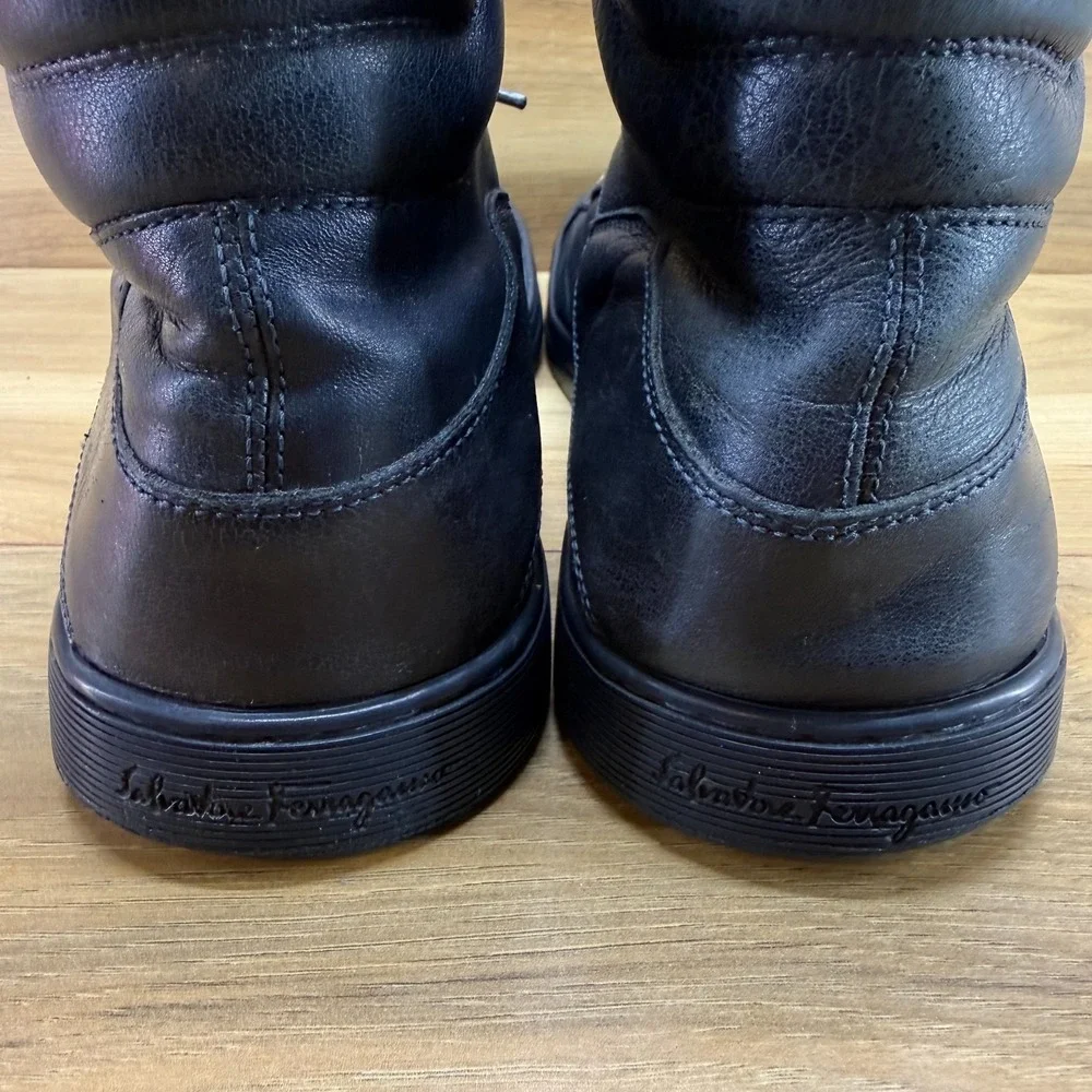 Salvatore Ferragamo High Top Sneakers Mens 8.5 D Black Leather Casual Everyday